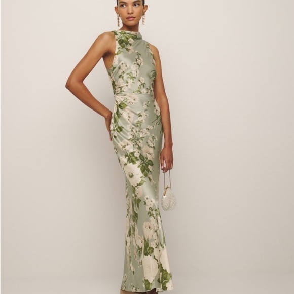 Reformation Anaiis Silk Dress in Tarragon Green Brand New Size 4 - Picture 2 of 10